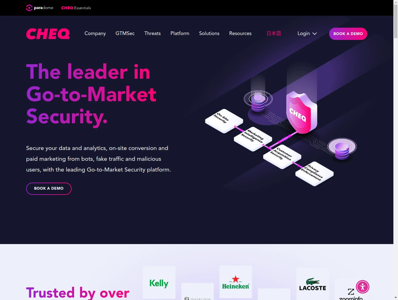 Screenshot of the website of CHEQ