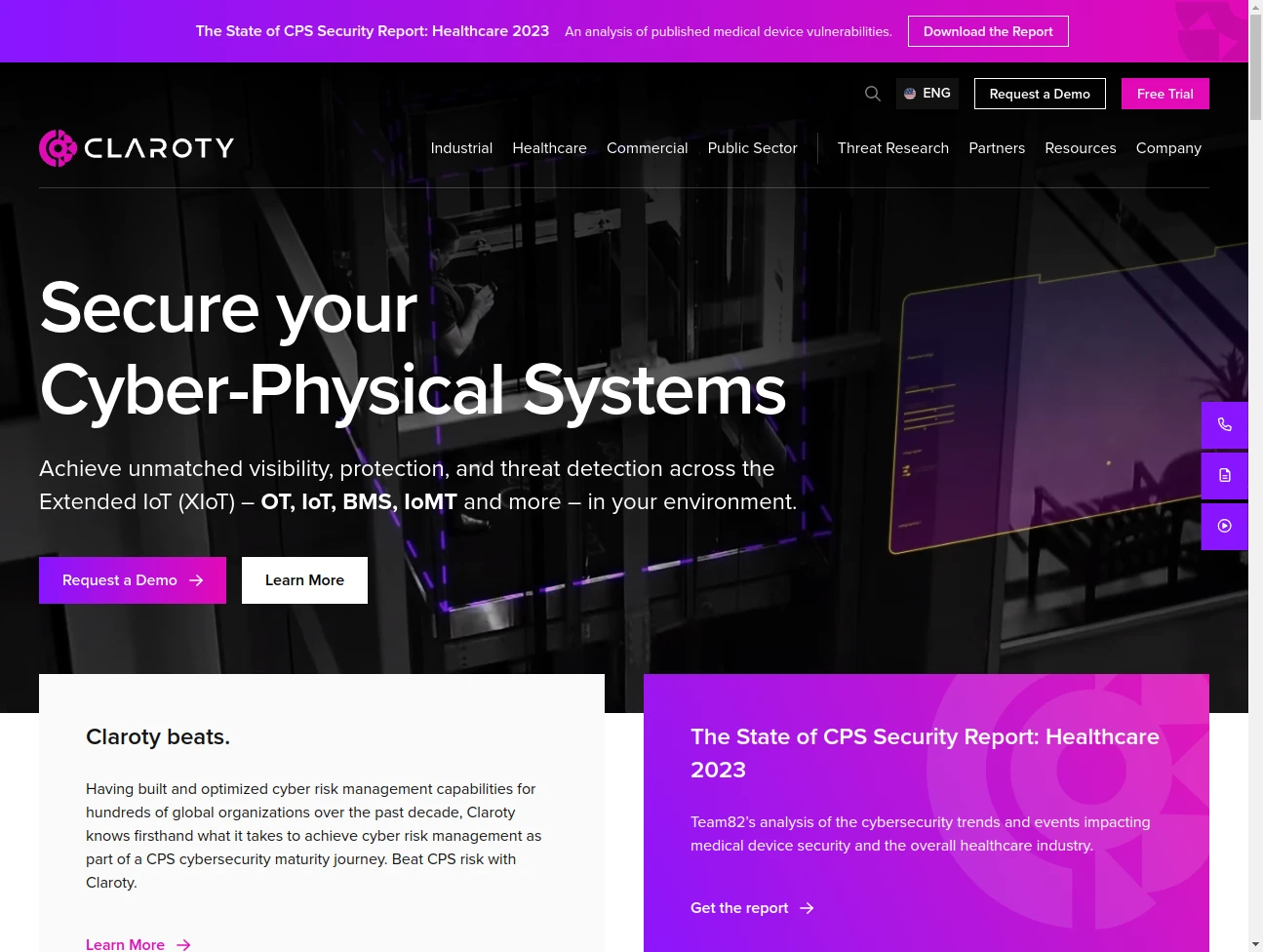 Screenshot of the website of Claroty