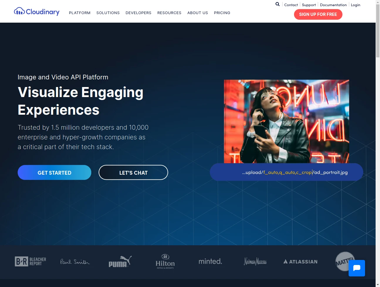 Screenshot of the website of Cloudinary