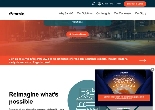 Screenshot of the website of Earnix