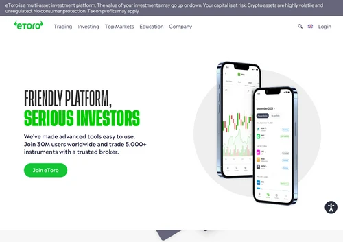 Screenshot of the website of eToro