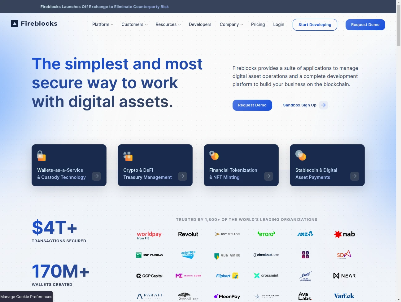 Screenshot of the website of Fireblocks
