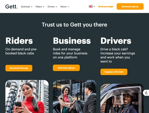 Screenshot of the website of Gett