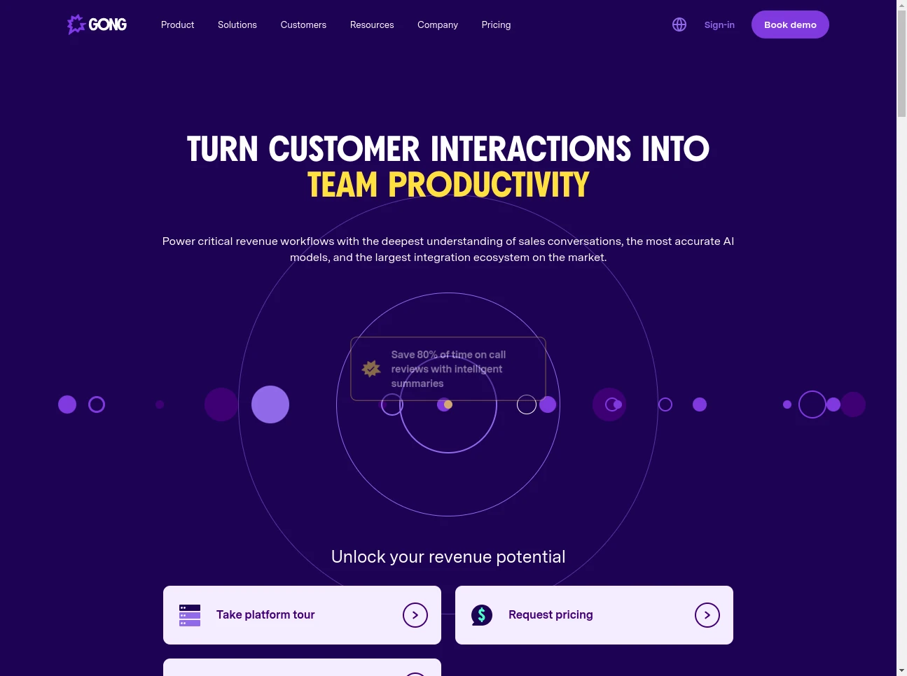 Screenshot of the website of Gong