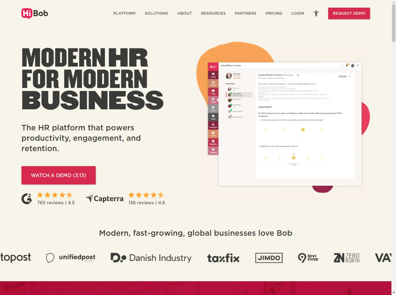 Screenshot of the website of Bob
