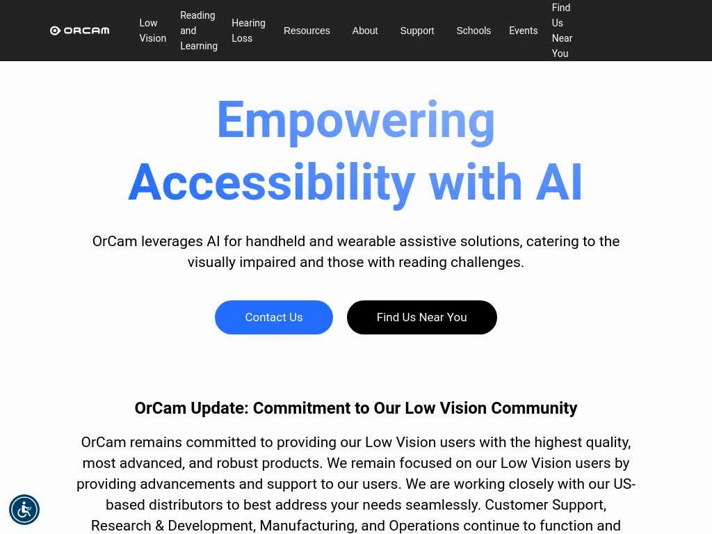 Screenshot of the website of OrCam
