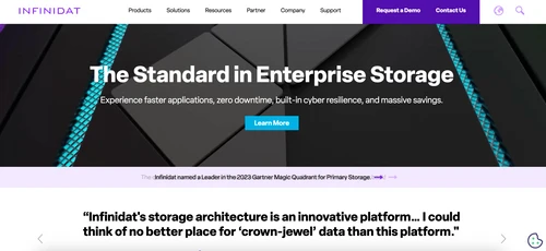 Screenshot of the website of Infinidat