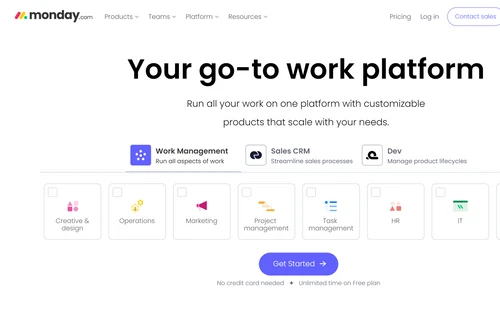 Screenshot of the website of monday.com