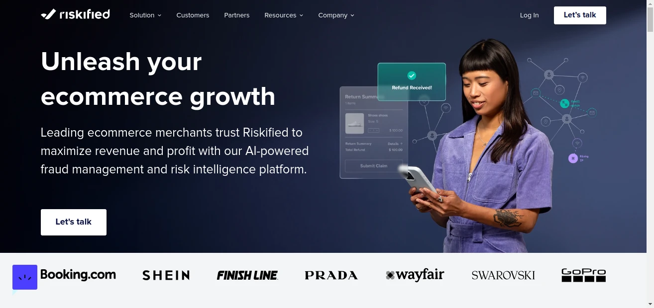 Screenshot of the website of Riskified