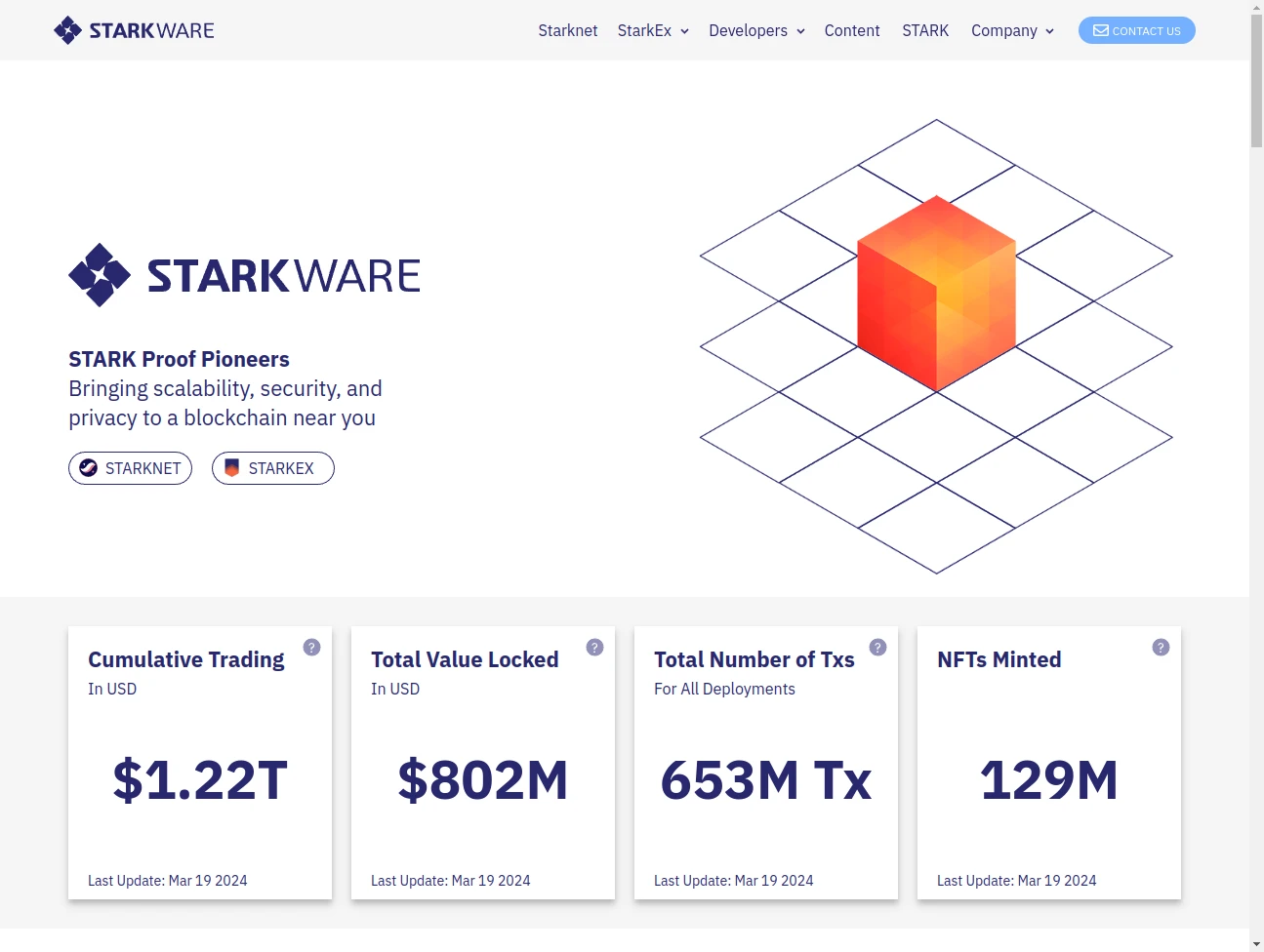Screenshot of the website of StarkWare