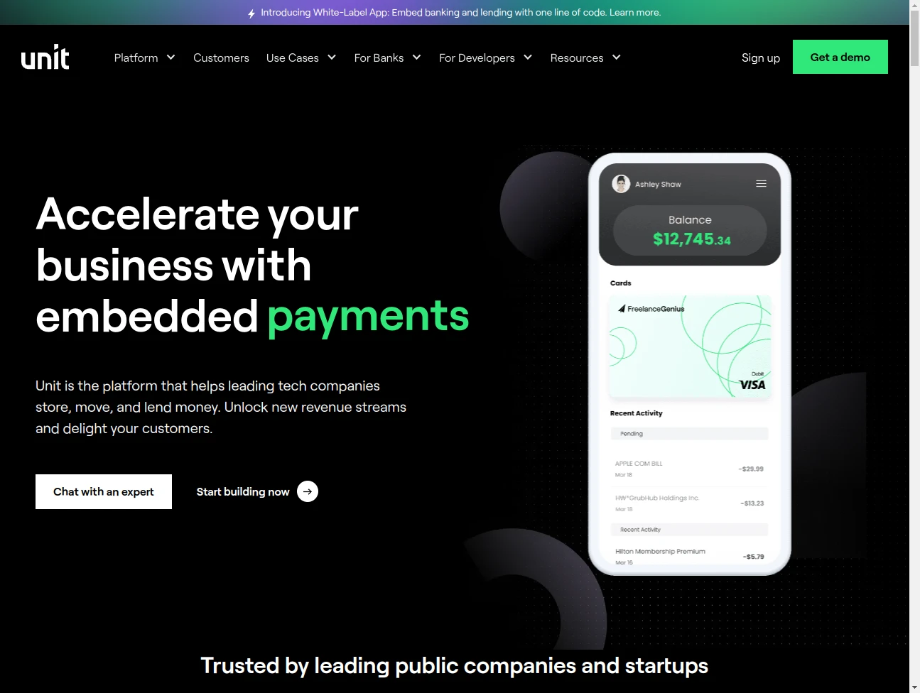 Screenshot of the website of Unit